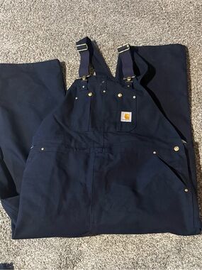 Carhartt Dark Navy Workwear Bib Overalls with Brass Hardware 46x30